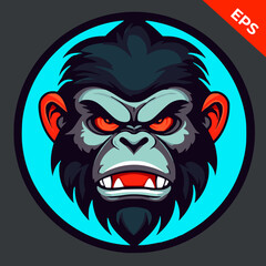 Cool monkey, chimpanzee. Colourful sticker or emblem. Dangerous monkey, stylish