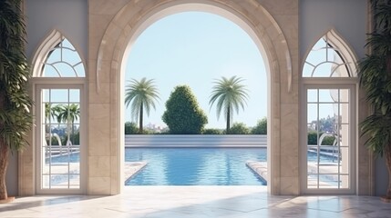 Fototapeta premium Luxury outdoor pool entrance arch