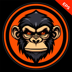 Cool monkey, chimpanzee. Colourful sticker or emblem. Dangerous monkey, stylish