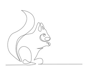 Continuous one line drawing of chipmunk. Squirrel single line art vector illustration. Editable stroke.
