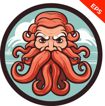 Neptune kraken sea god, lord of the sea. Beautiful avatar, men sticker, emblem