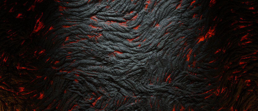 Abstract waves come to the surface with a gap of lava between the rock waves. The surface of molten lava and fossilized lava.