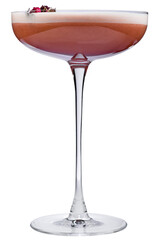 Alcoholic cocktail with foam from wine, liqueur and sparkling wine isolated on a white.