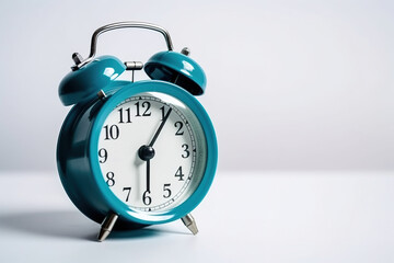 Naklejka premium blue alarm clock on a white background with copy space. Created with Generative AI Technology