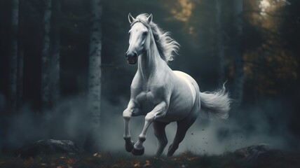 Naklejka na ściany i meble horse runs galloping in the wind