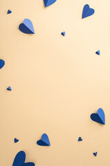 Celebrate Father's Day with style! Top view vertical flat lay of paper hearts composition on a...