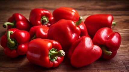 Fresh red bell pepper on wooden background with ai generated