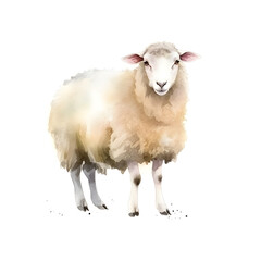 Fototapeta premium white Sheep, hand-drawn, watercolor technique. On a white background, isolated object