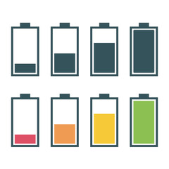 battery icon set, battery charge power level indicator