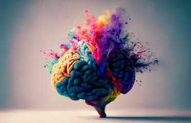 concept of a human brain full with creativity, shows multiple colors and action - generative ai image