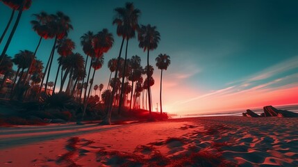 Boho Color Sunset of Palm Trees on the Beach