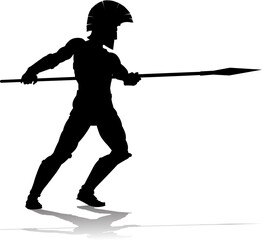 A Spartan or Trojan ancient Greek hoplite warrior silhouette. Could also be a Roman gladiator.