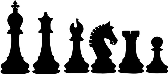 Silhouette Set of black Chess peices.Chess peices icon.baord game.illustration isolatedn whit background svg