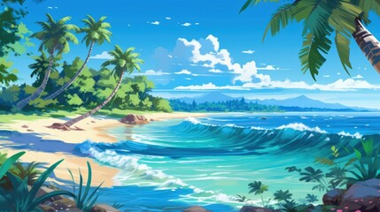 Tropical seashore with palm trees and clear blue water