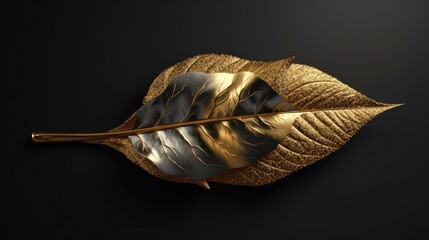 3D perspective of a green leaf with gold leaf accents