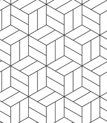 Abstract geometric pattern background with hexagonal and cube texture. Black and white seamless grid lines. Simple minimalistic pattern