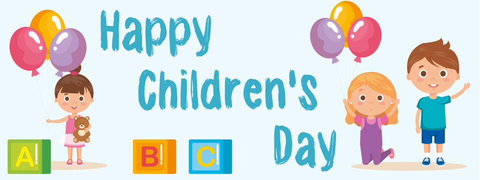 happy children's day banner vector design
