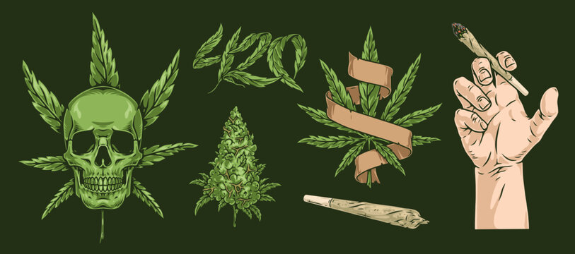Marijuana grass set emblem colorful