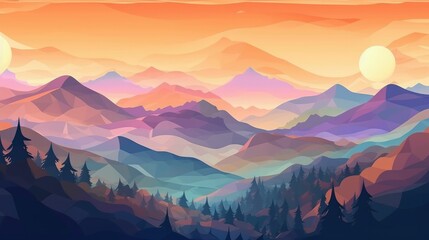 Pastel psychedelic landscape with mountains