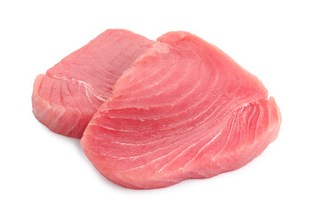 Fresh raw tuna fillets on white background