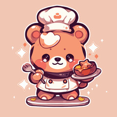 A cartoon bear is holding a plate of food.