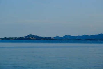 Island view from the sea at half night