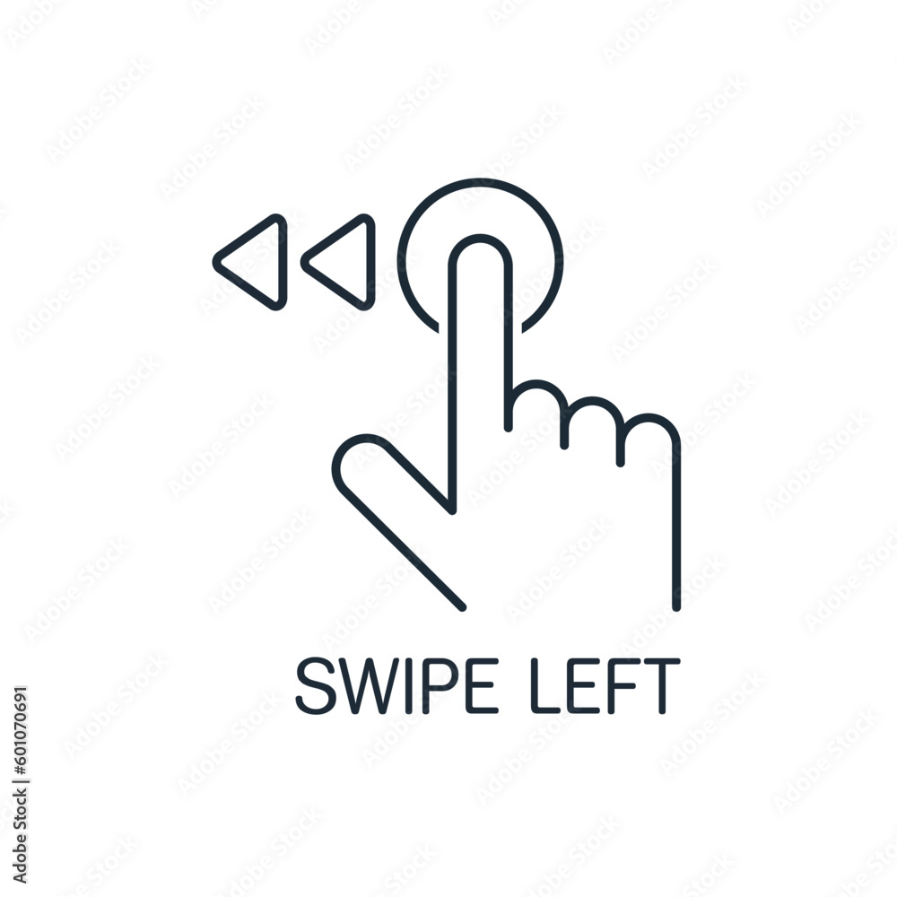Poster the extended finger of the hand shift the button. swipe left. slide to left. vector linear icon isol