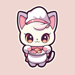 A cute cat holding a plate of cookies.