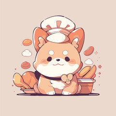 A dog named shiba inu with a chef hat.