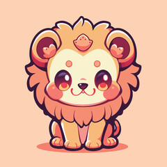 Cute cartoon lion with a crown on its head