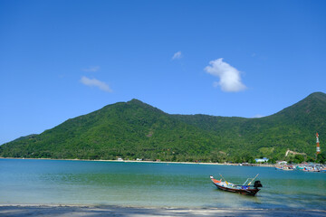Touristic Charm in Island: Fishing Boats on Tropical Shore