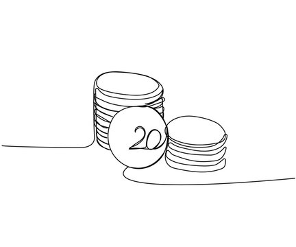 recommend clip art: Stacks of coins of different heights, 20 cents, kopecks, pennies one line art. Continuous line drawing of bank, money, finance, financial, payment, data, savings, economic, wealth, credit