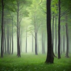 misty morning in the forest created with Generative AI technology
