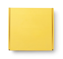 Top view of blank yellow pizza box