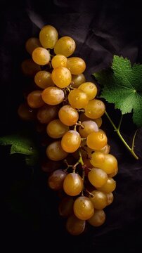 Yellow grapes on dark background. Toned images. AI illustration