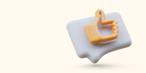 3d positive comment sign. Volumetric support symbol. Like in social networks. Reaction to post. Content approval, thumbs up. Realistic commenting icon. Color illustration