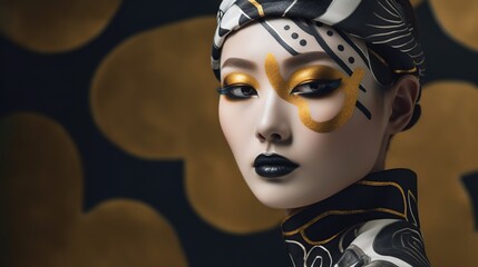 Illustration of a woman and abstract art, AI Generated