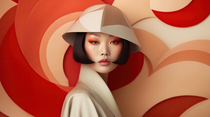 Illustration of a woman and abstract art, AI Generated