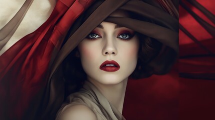 Illustration of a woman and abstract art, AI Generated