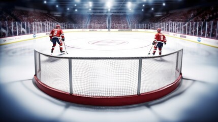 Ice-hockey players with a rink,  a goal puck, and a stick. Generative AI 
