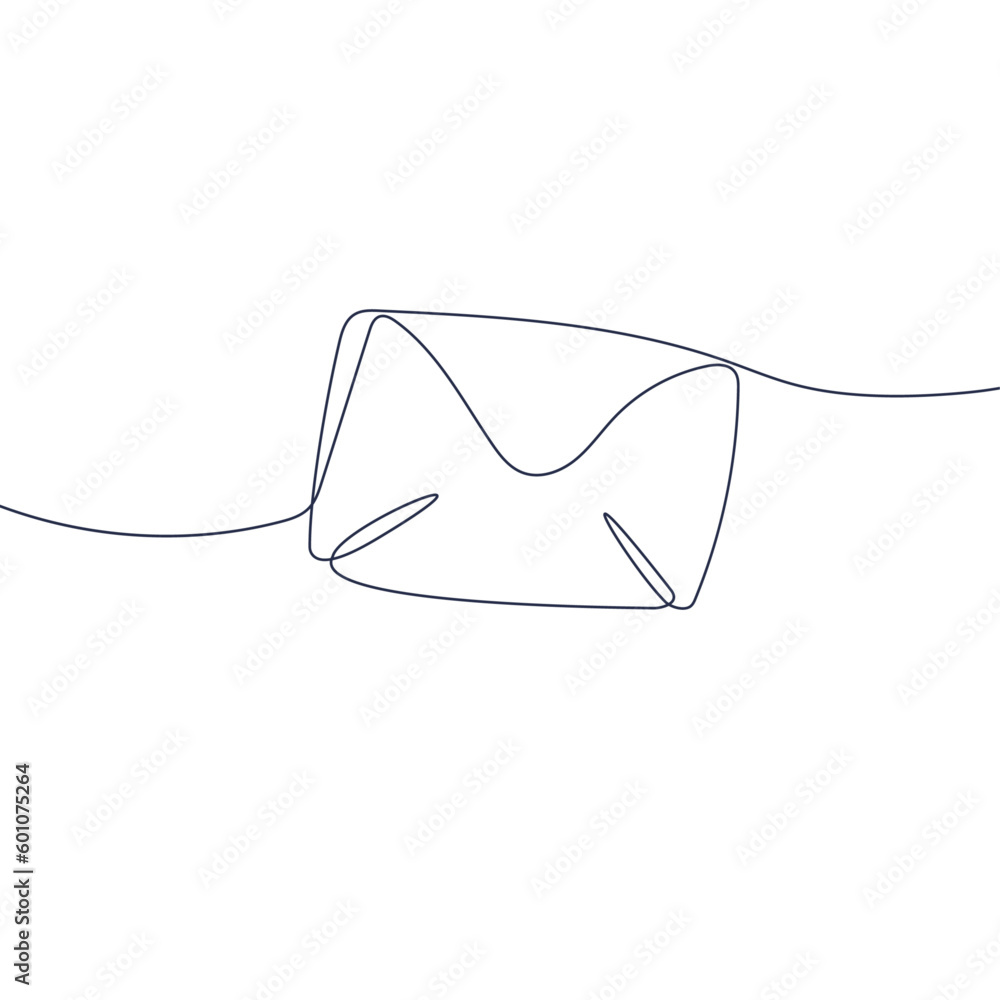 Poster paper envelope drawing one line. continuous single line art. email message concept. vector illustrat