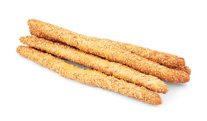 Pile of tasty cheese sticks isolated on white