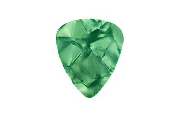 Green guitar pick on transparent background