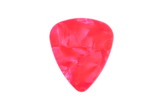 Red guitar pick on transparent background