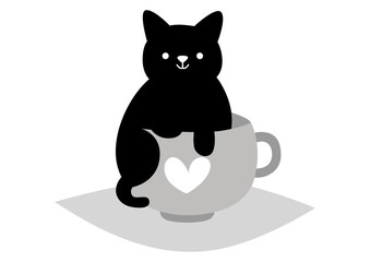 Fototapeta na wymiar Black cat on tea cup