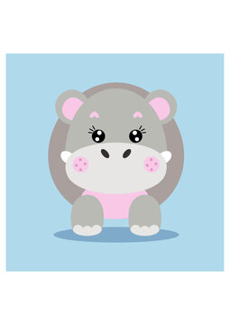 Cute hippo on blue background