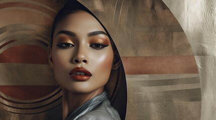 Illustration of a woman and abstract art, AI Generated