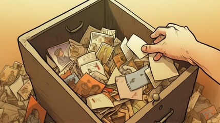 Illustration of hands opening a box full of memories