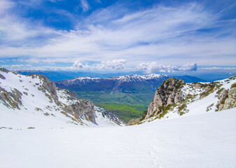 Monte Amaro (Italy) - The snow mountain summit in the Majella mount range, Abruzzo region, with...