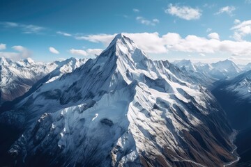 Snowy peak alpine mountain - obrazy, fototapety, plakaty